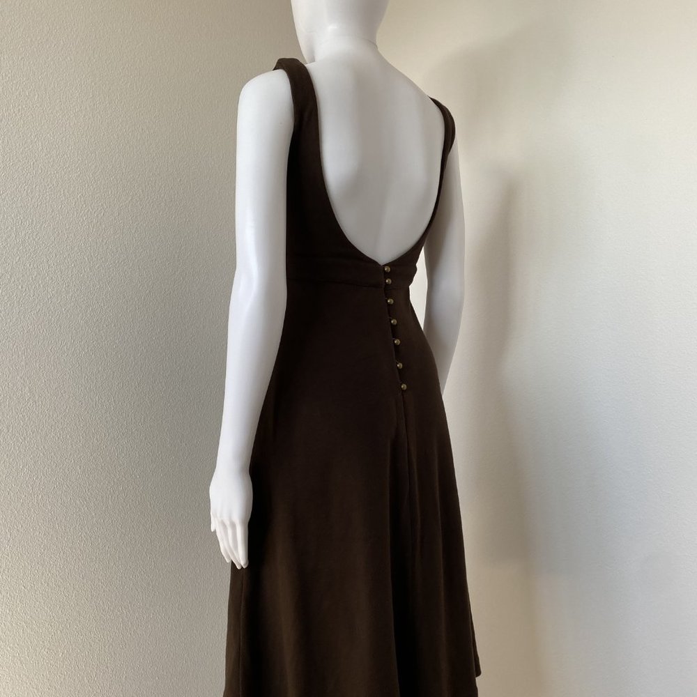 J.Crew Brown Cotton Low Back Knee Length Dress with Brass Buttons  Size 0